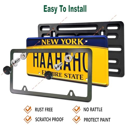Front License Plate Mounting Kit- License Plate Bracket & Black Aluminum Frame