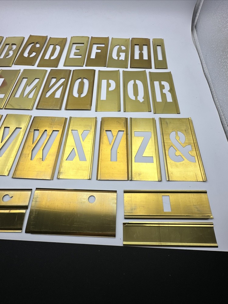 Reese's 4" inch Vintage Brass Interlocking Adjustable Letters stencils complete