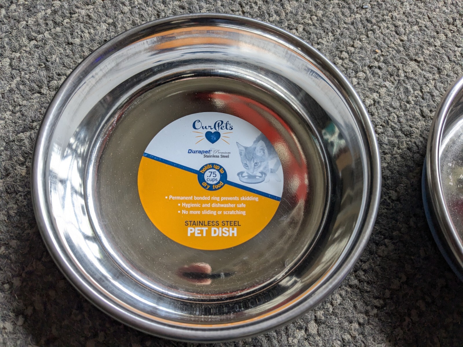 OurPets Durapet NO SKID Stainless Steel Food and Water CAT Bowl 6 ounce - 2 Pack