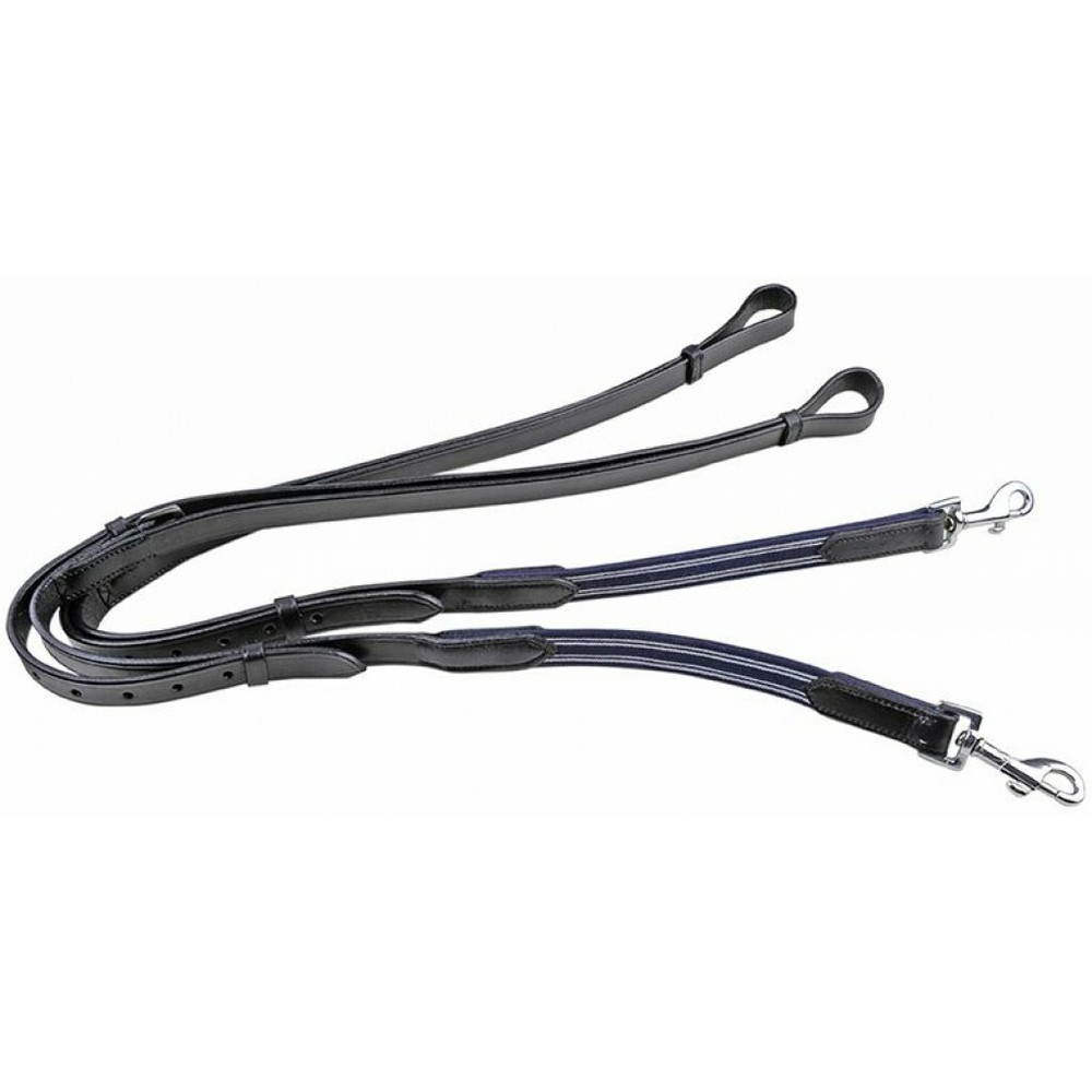 HKM Black Leather Elasticated Insert Side Reins -