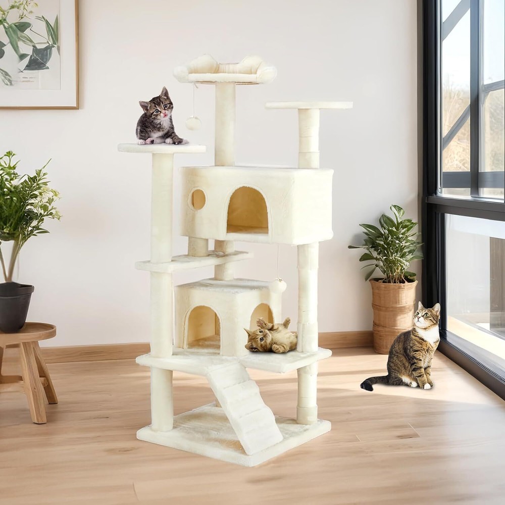 54" Modern Cat Tree. Multi-Level. With Scratching Posts & Perches. For Cats