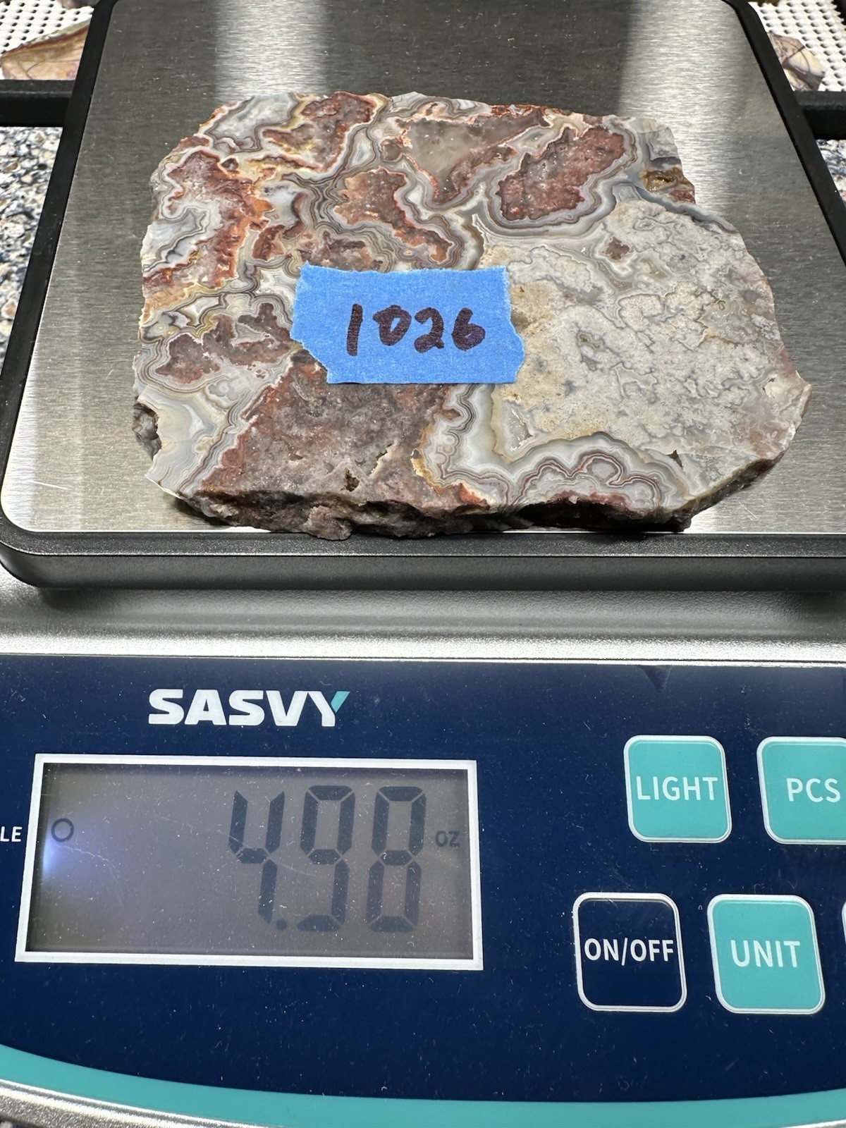 Crazy lace Agate unfinished slab, great for cabbing (weight 4.98oz)