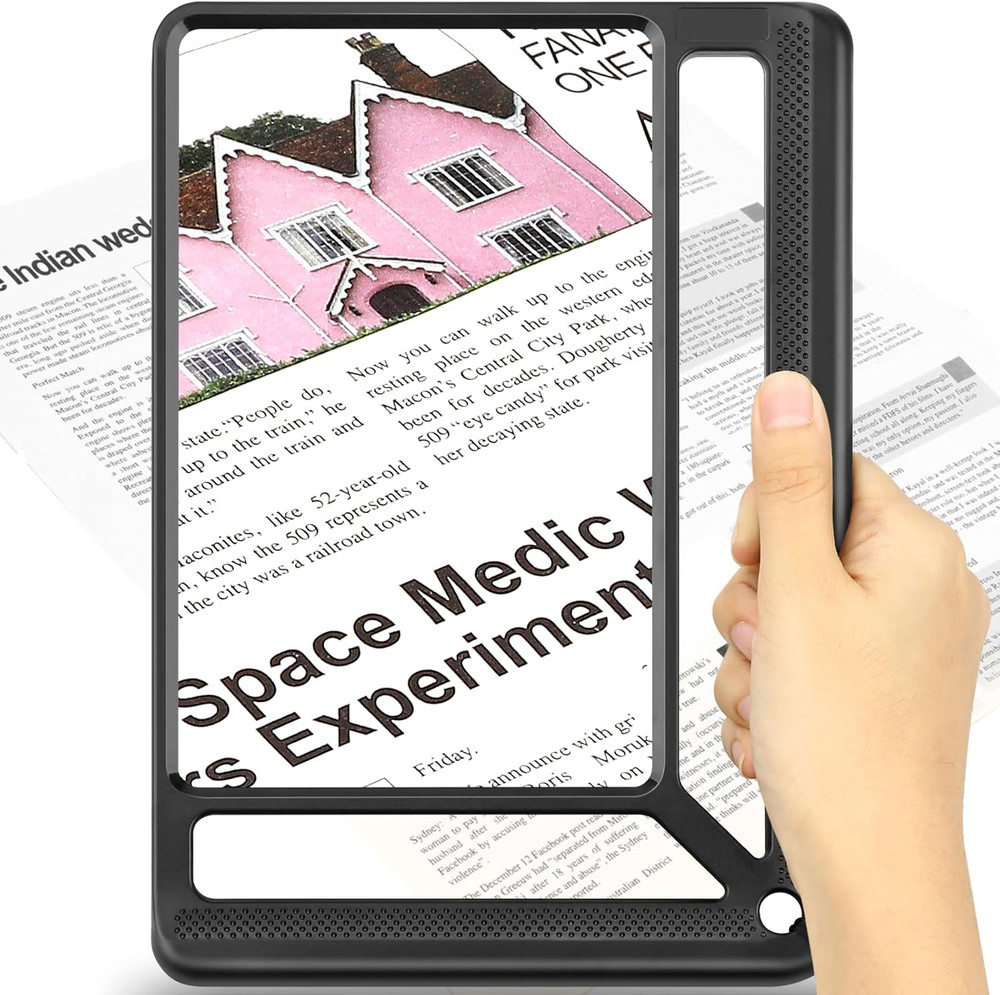 5X Full Page Magnifying Glass for Reading, Lightweight Rectangular Magnifier Pro