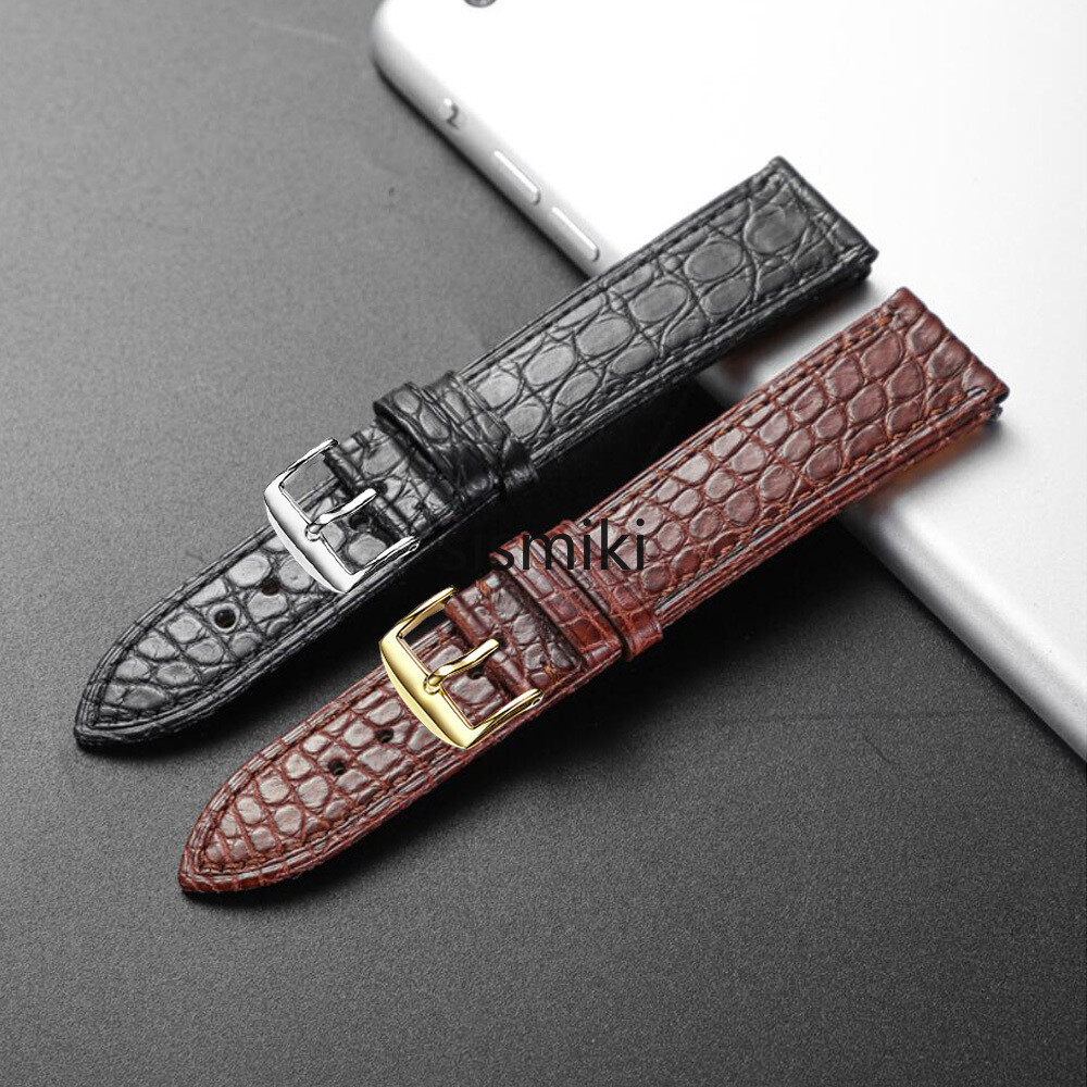 Thin Crocodile Alligator Grain Leather Watch Band Bracelet Strap Buckle Clasp