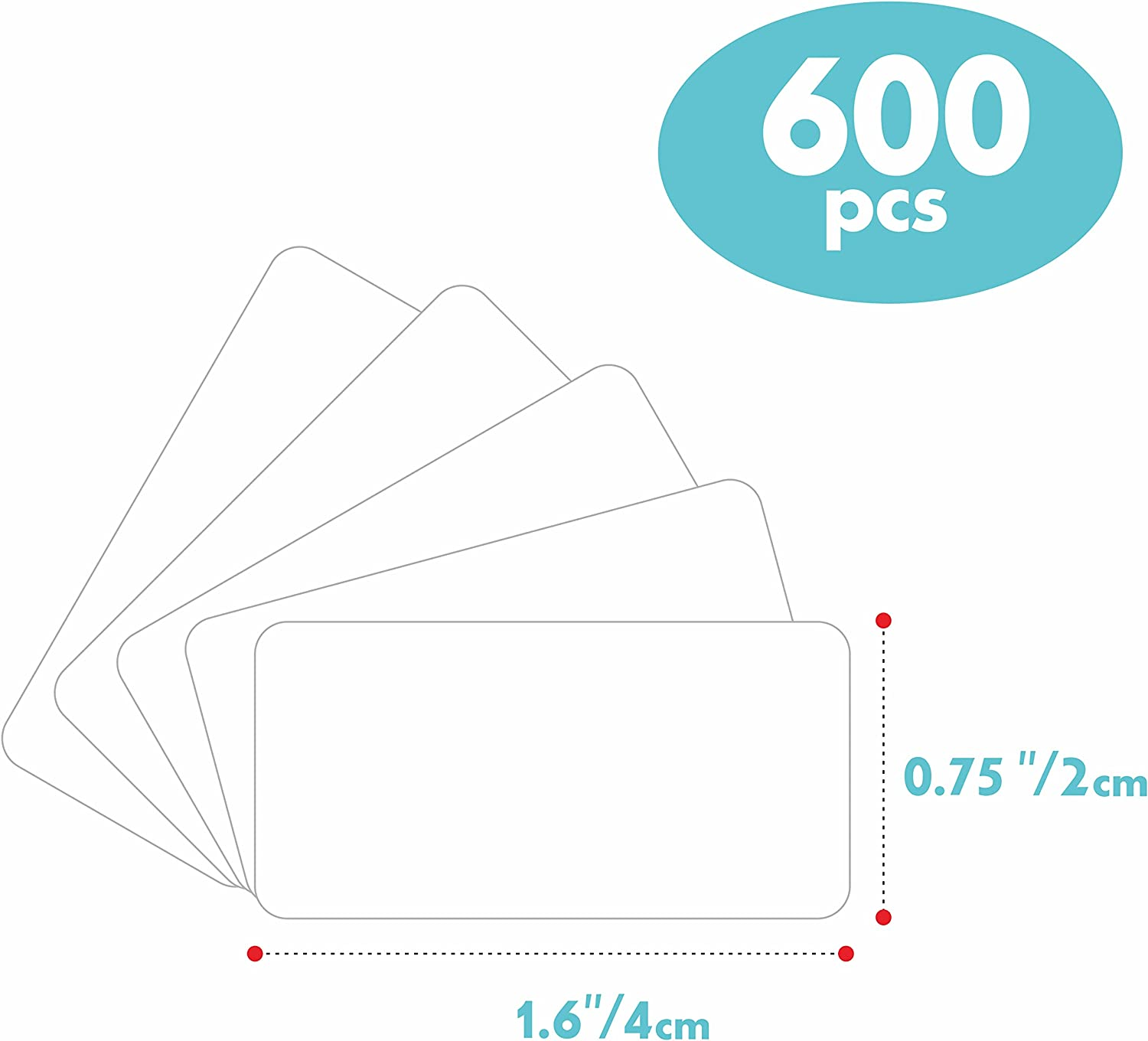 600 PCS Rectangular Stickers, Blank Write on Labels Self-Adhesive Roll White