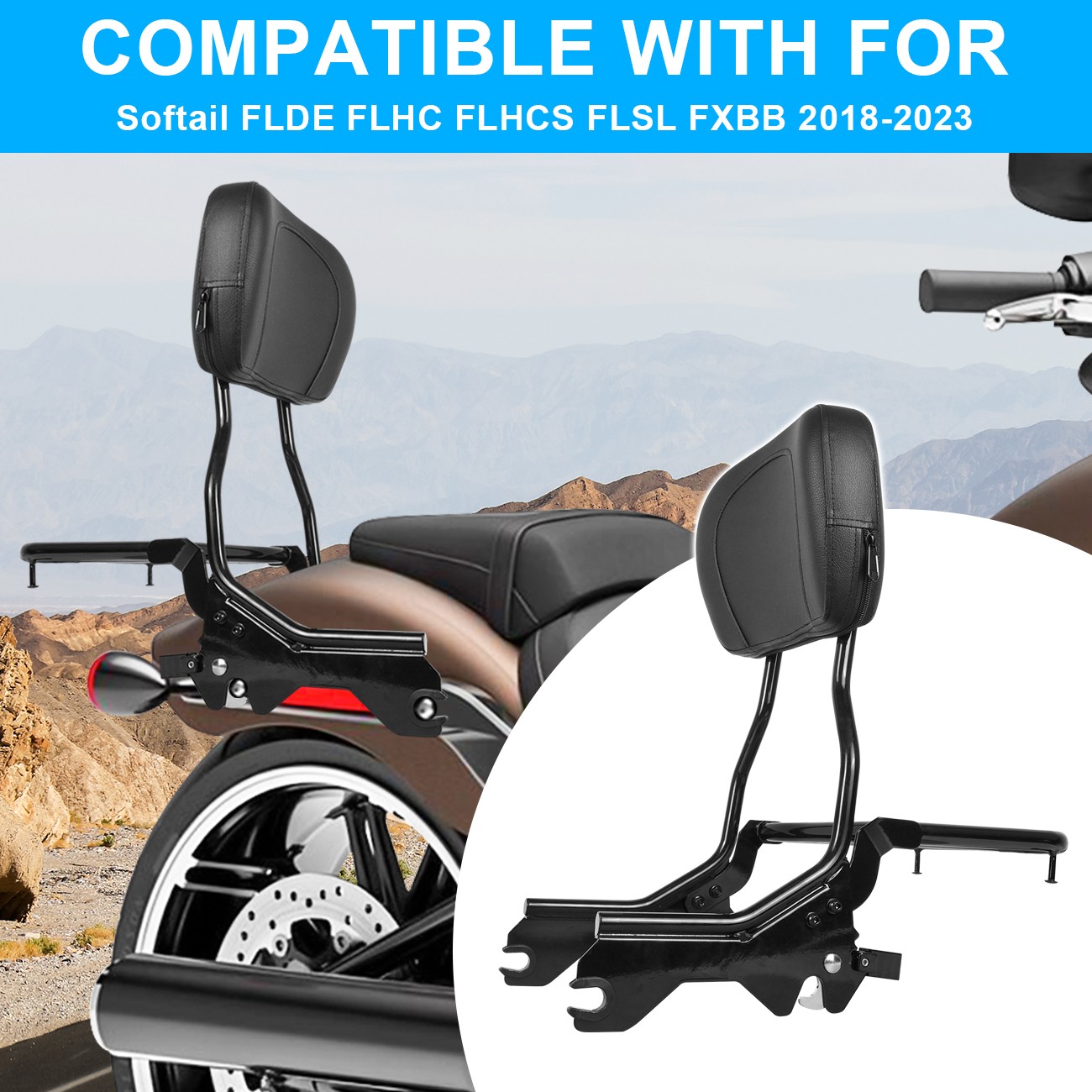 Detachable Backrest Sissy Bar with Luggage Rack For Harley Softail FLHC FXBB 18+