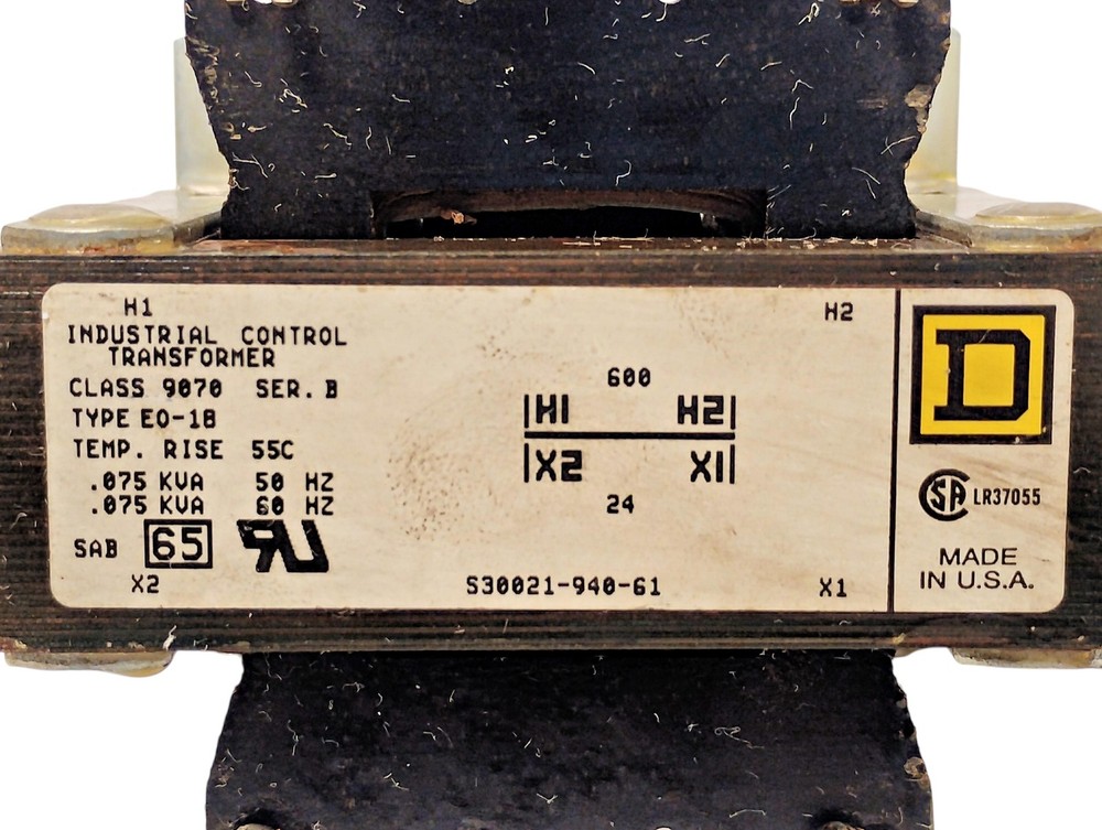 Square D 9070-EO18 9070-E018 600 V to 24 V Step-Down Transformer