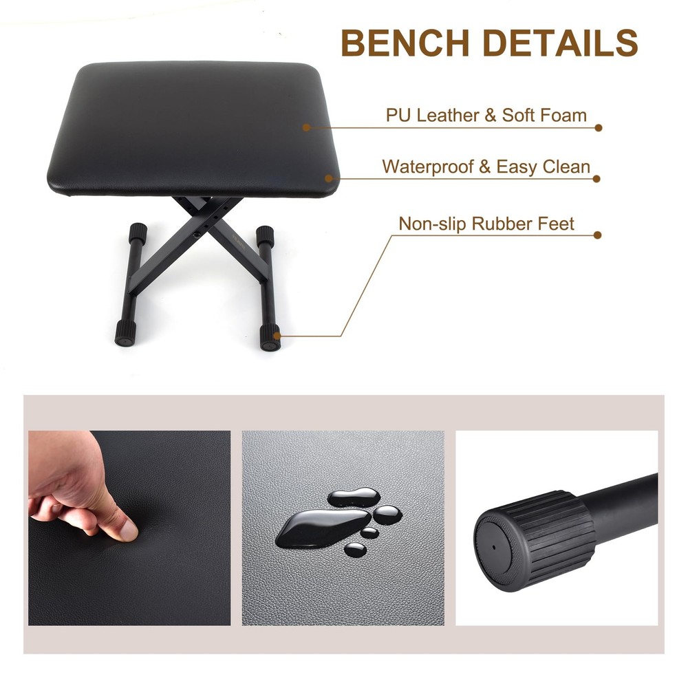 Keyboard Bench X-Style Height Adjustable Padded Cushion Foldable Seat Stool