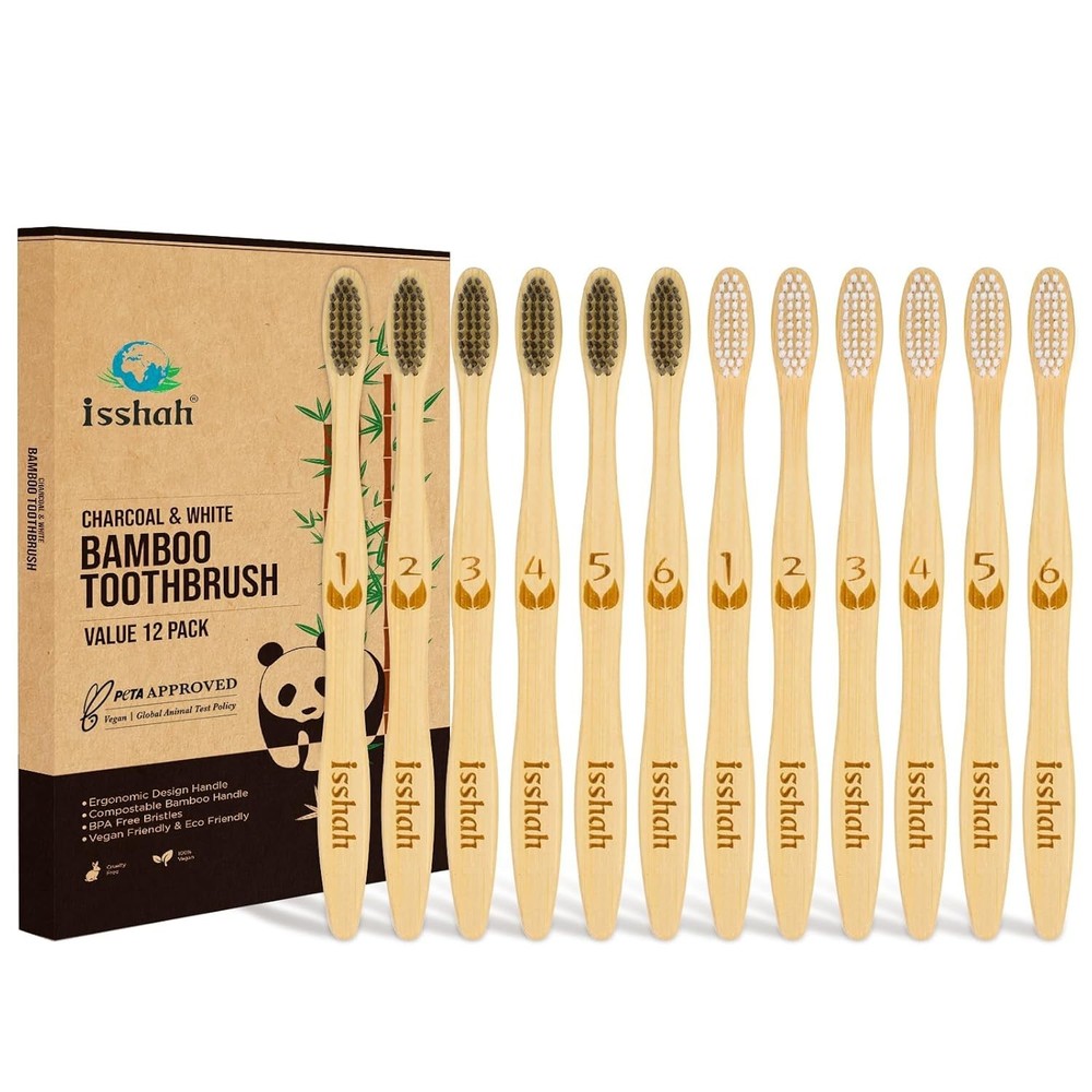Biodegradable Eco-Friendly Bamboo Toothbrushes, 12 Count