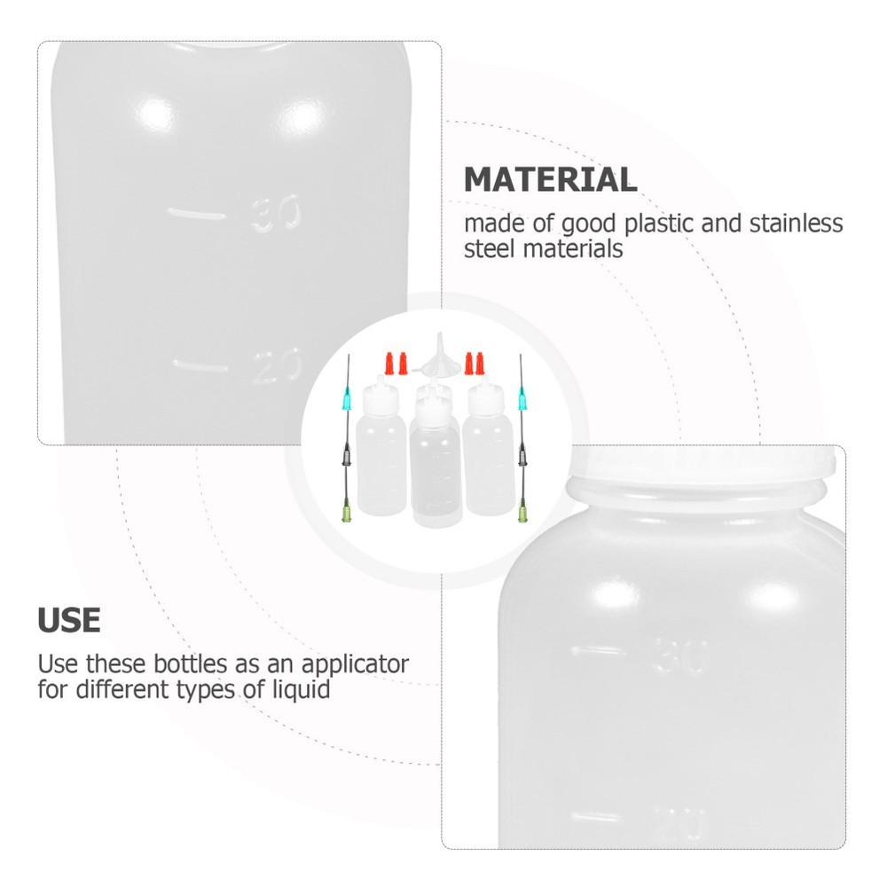 Set of Bottles Applicator Dispensing with Needle Tip Tips Fine Squeeze