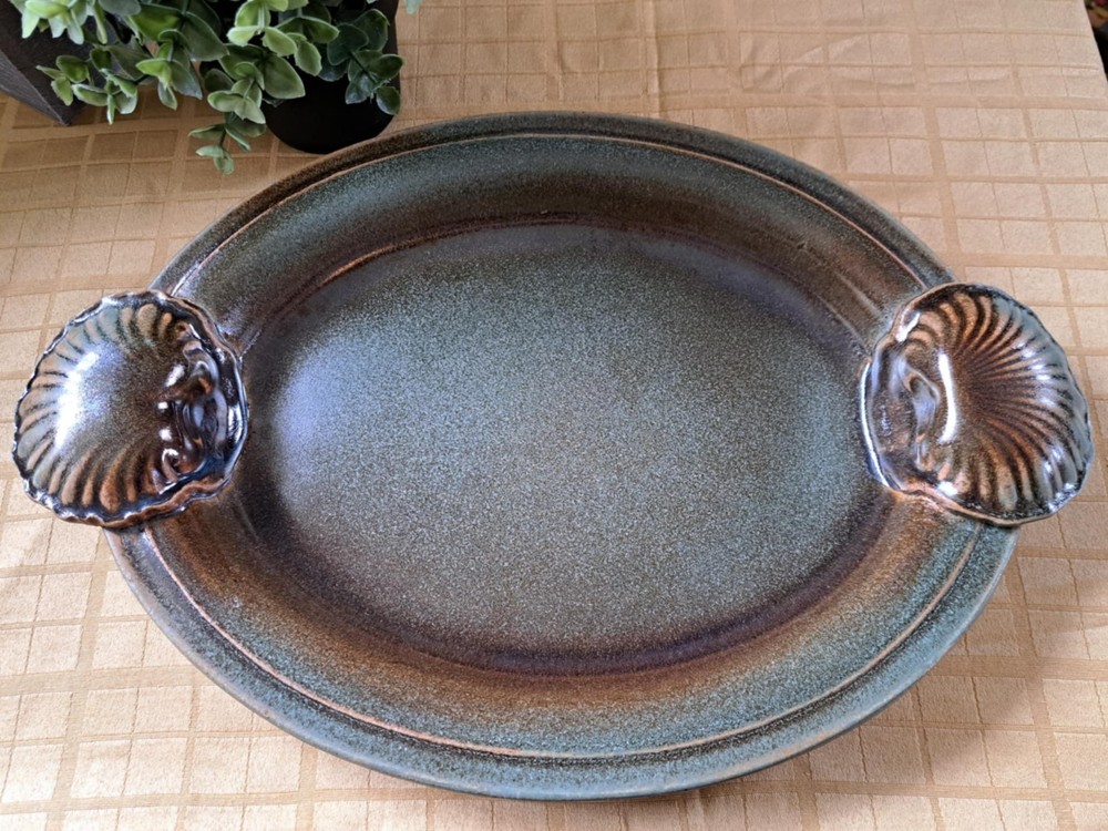 Sage And Brown Speckled Shell Serving Tray Plate