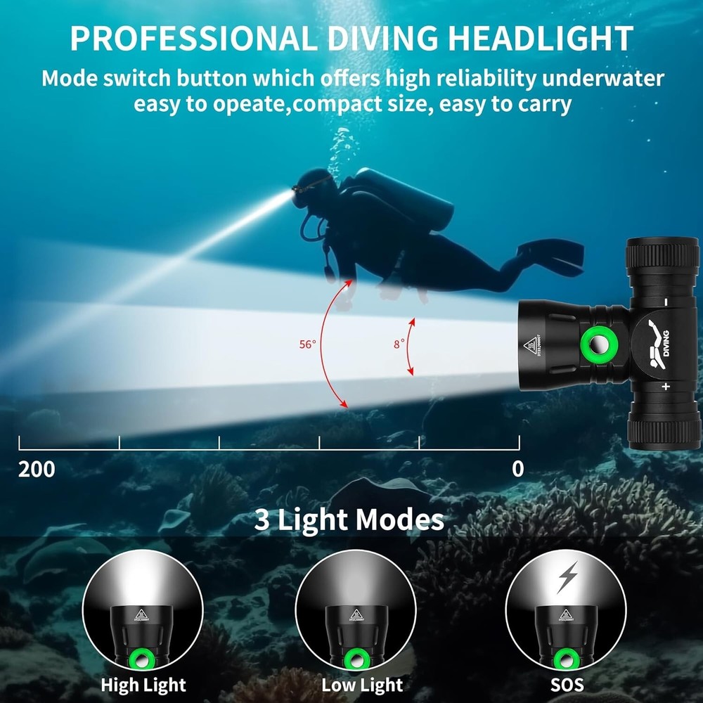 Scuba Dive Light, Diving Flashlight Headlamp, Super Bright 5000 Lumen Dive Flash