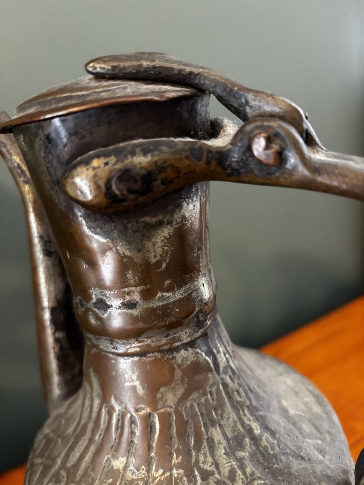 Antique Middle Eastern Hand Hammered Tinned Copper Ewer