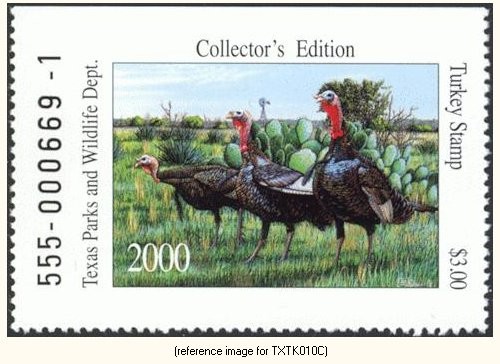 D2K Texas Turkey Hunting Stamp 2000 ($3.00)