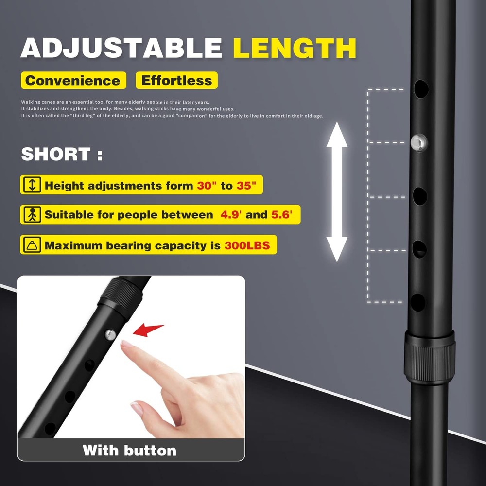 BigAlex Folding Walking Cane with LED Light,Pivoting Quad Base,Adjustable