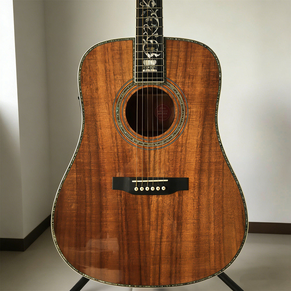 Handmade Acoustic Electric Guitar Solid koa top 6 String Mahogany Neck