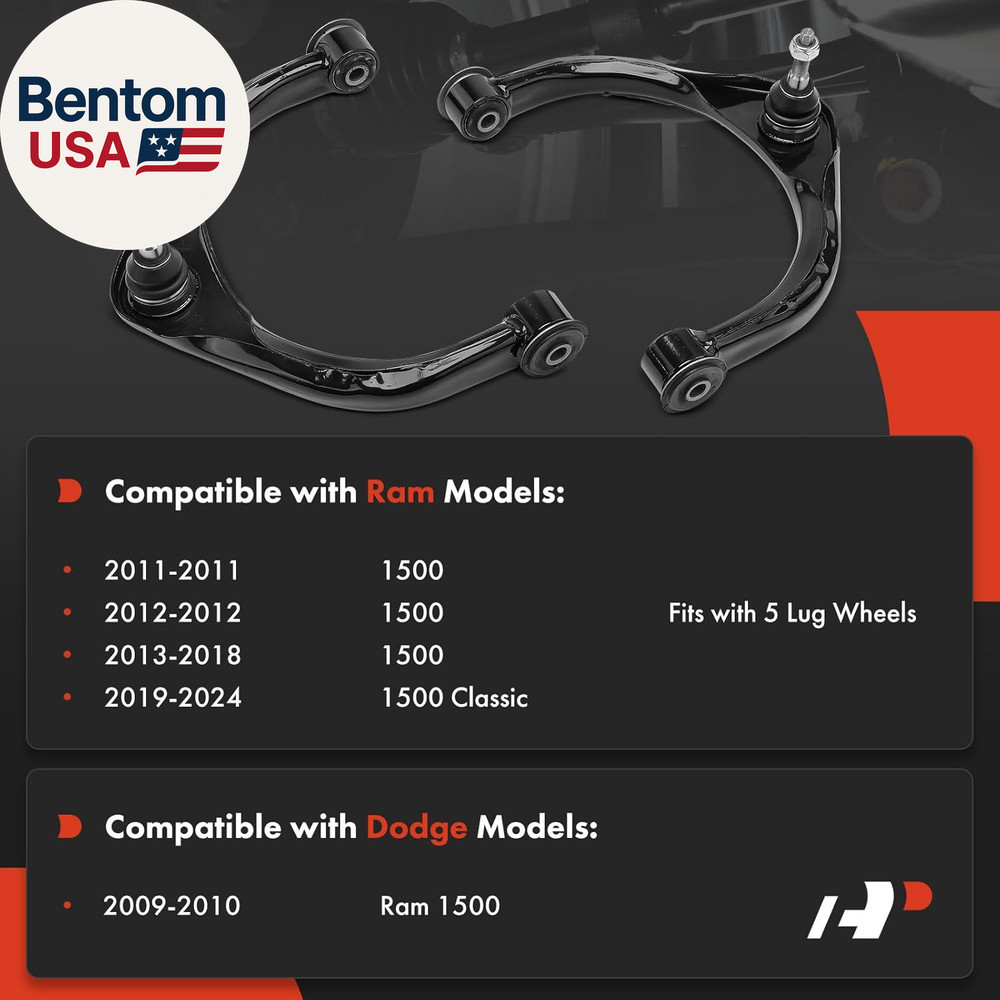 2 X Front Upper Control Arm, with Ball Joint & Bushing, Compatible with Ram 1500