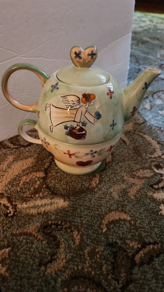 Beautiful Green Mesa International Angel Stackable 3pc Tea Pot Set!