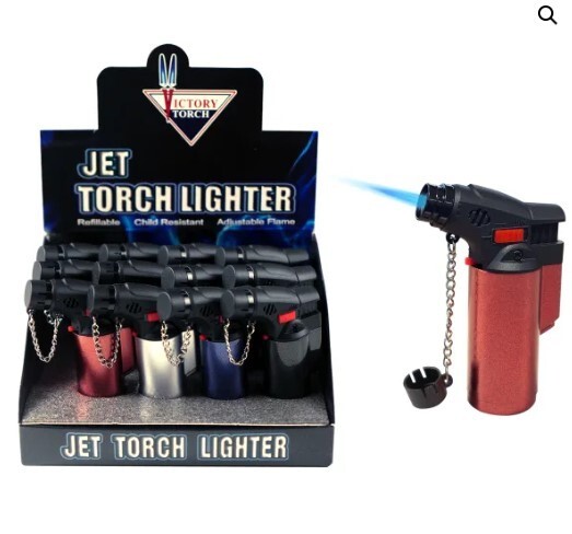 (12) Metal Color Side Torch Lighter Adjustable Windproof Butane Refillable