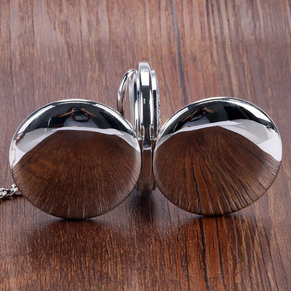 Silver Smooth Mechanical Double Full Hunter Skeleton Pocket Watch Mens Gift