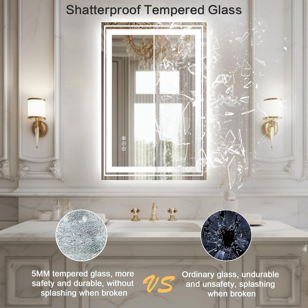LED Bathroom Mirror with Backlit and Front Light,24"X32",Stepless Dimmable LED M