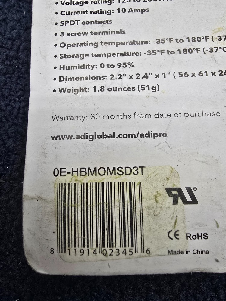 ADI PRO 0E-HBMOMSD3T: Momentary Hold-up Button Single Pole Double Throw