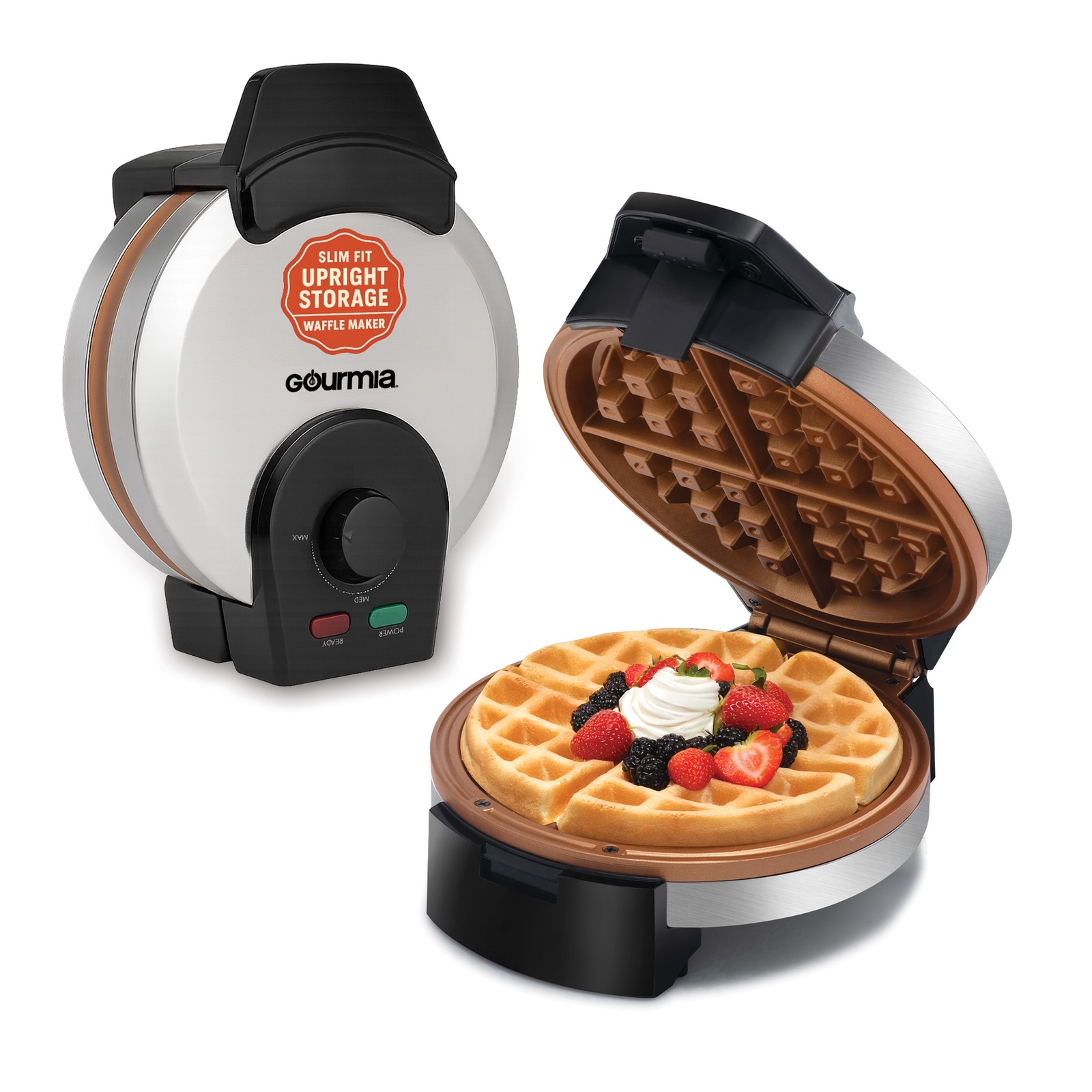 Gourmia Belgian Waffle Maker Ceramic Nonstick and Adjustable Browning
