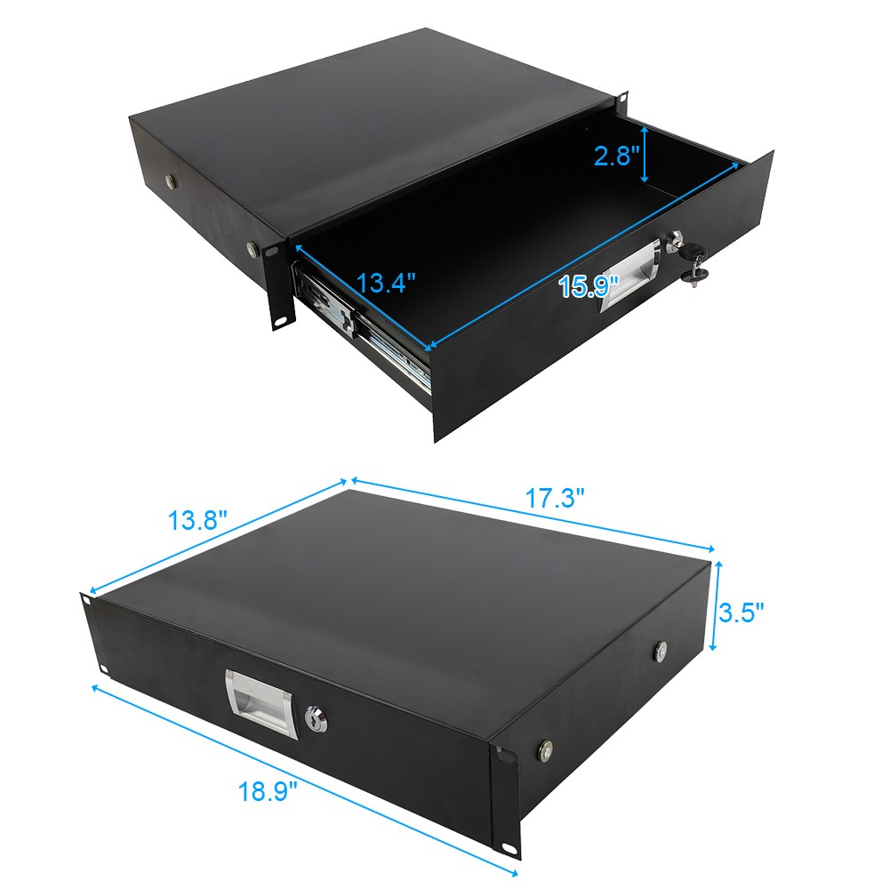 Server Cabinet Case 19inch Rack Mount DJ Locking Lockable Deep Drawer w/ Key 2U