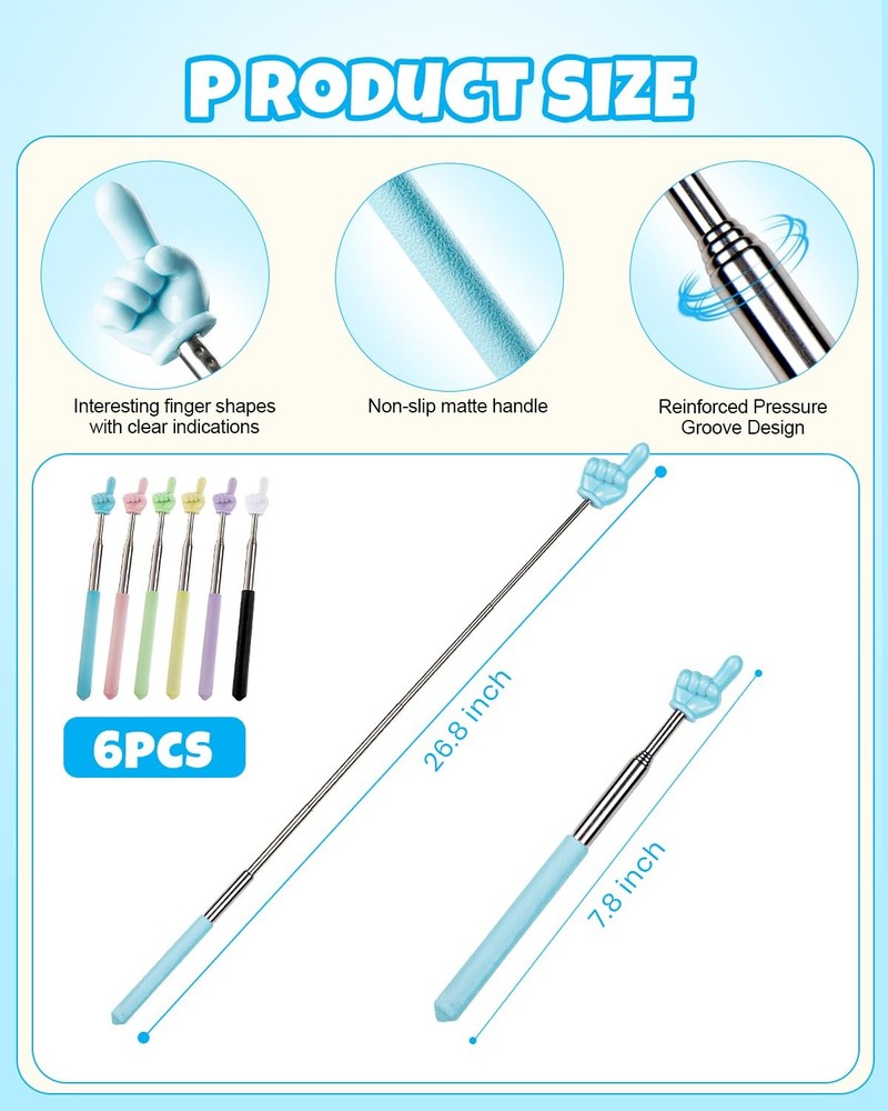 NOKOGMT 6PCS Finger Pointer Stick for Classroom – Extendable Teacher Pointer...