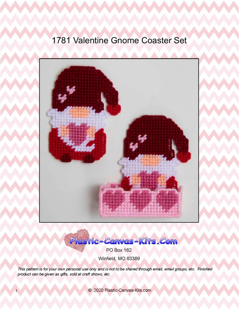 Valentine's Day Gnome Coaster Set-Plastic Canvas Pattern or Kit