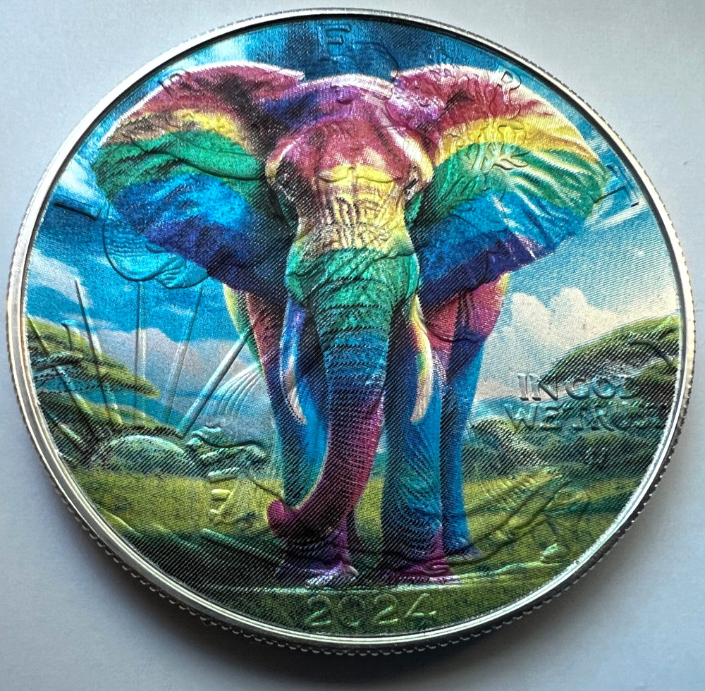 Rainbow Elephant - Pride - American Silver Eagle 1oz .999 Silver Dollar Coin