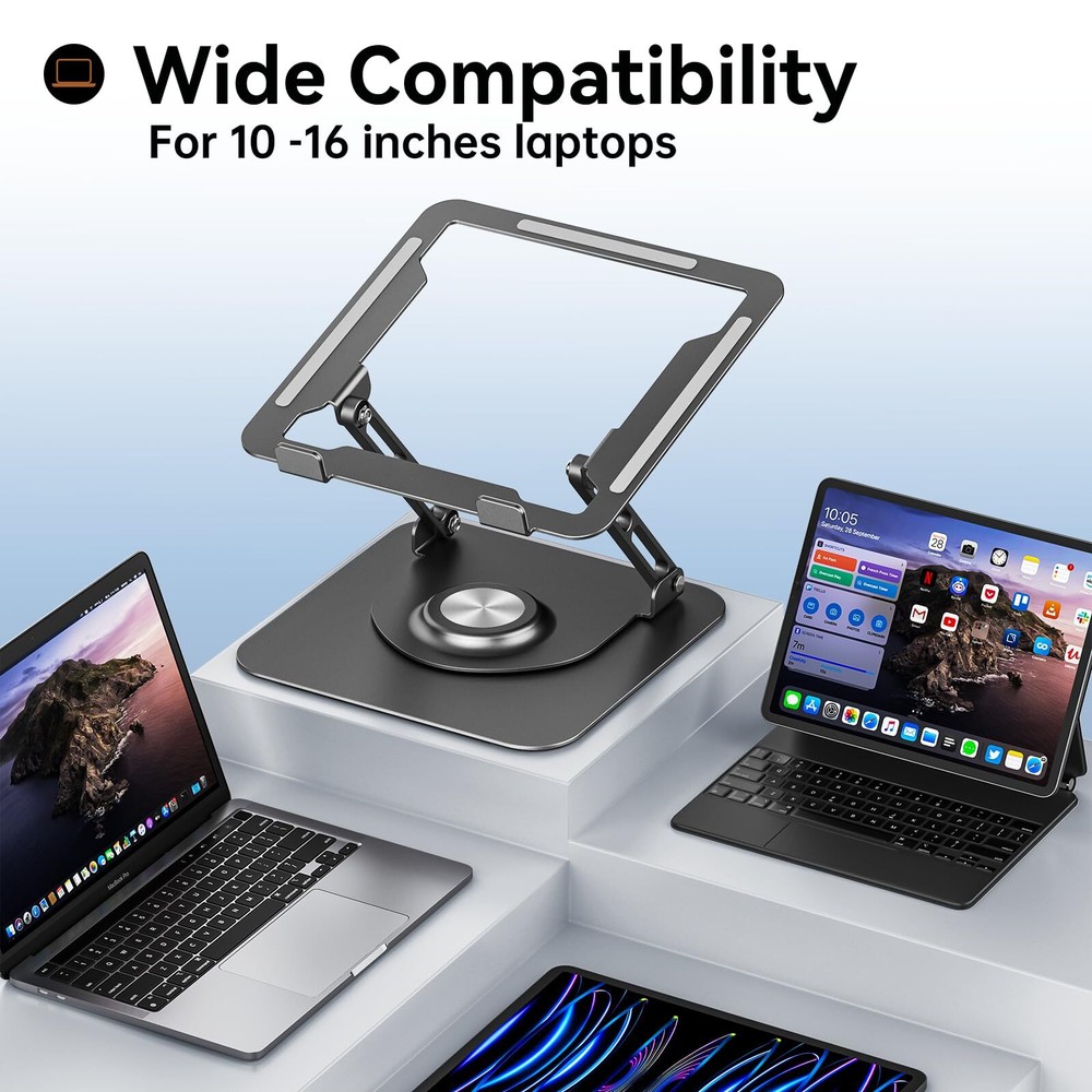 Laptop Stand for Desk Adjustable Computer Stand with 360° Rotating Base Ergon...
