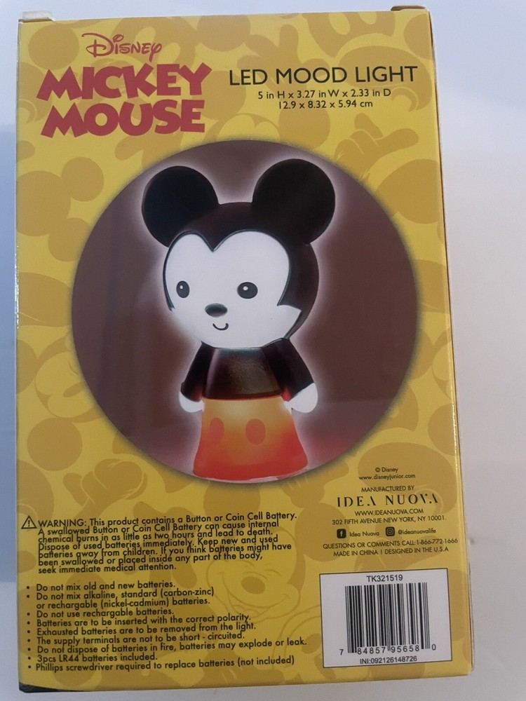 Disney Mickey Mouse 5" LED Mood Light Led Powered New