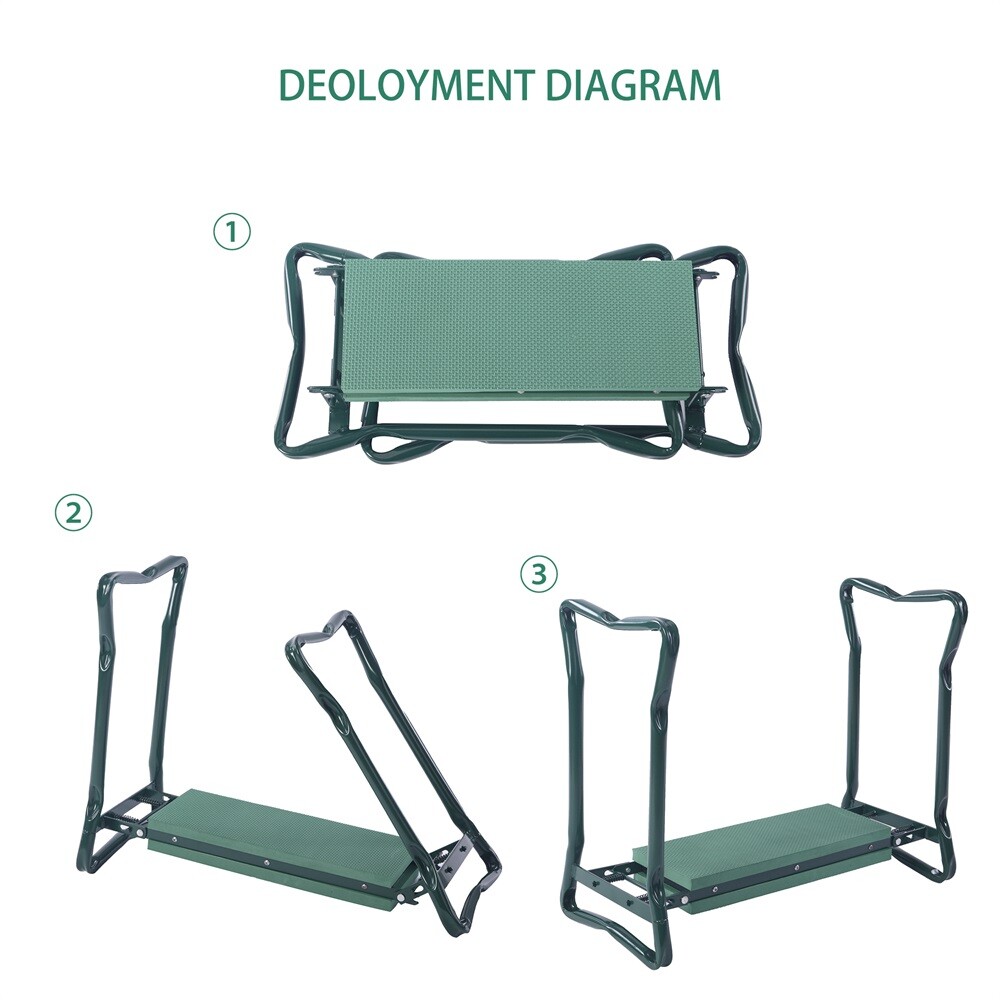 Dual Function Folding Garden Kneeler Stool with Tool Bag and Soft Cushion Pad