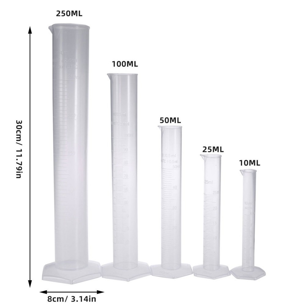 5Pcs Plastic Measuring Cylinder 10ml / 25ml / 50ml / 100ml / 250ml
