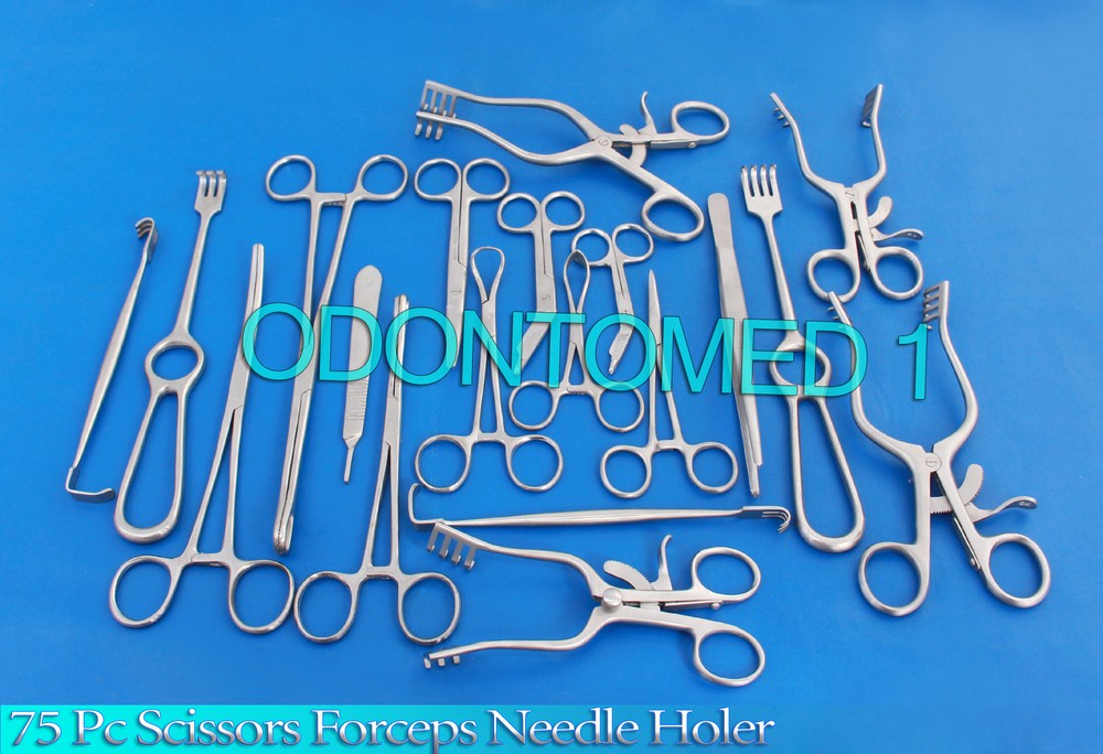 75 SCISSORS FORCEPS NEEDLE HOLDER TOWEL CLAMP SURGICAL VETERINARY INSTRUMENTS
