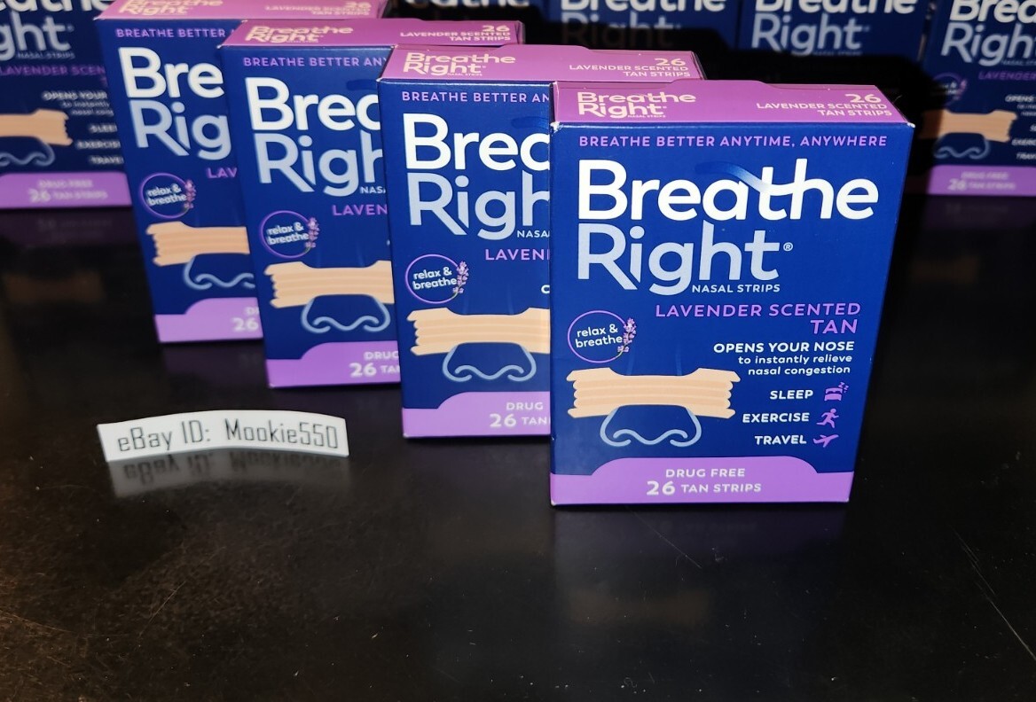 EXP 2026+! (104ct) 4 Box 26ct Breathe Right LAVENDER Scented Nasal Strips NEW!