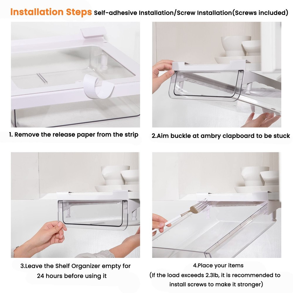 vacane Refrigerator Organizer Drawer,Under Shelf Pull Out Drawer with Divider...