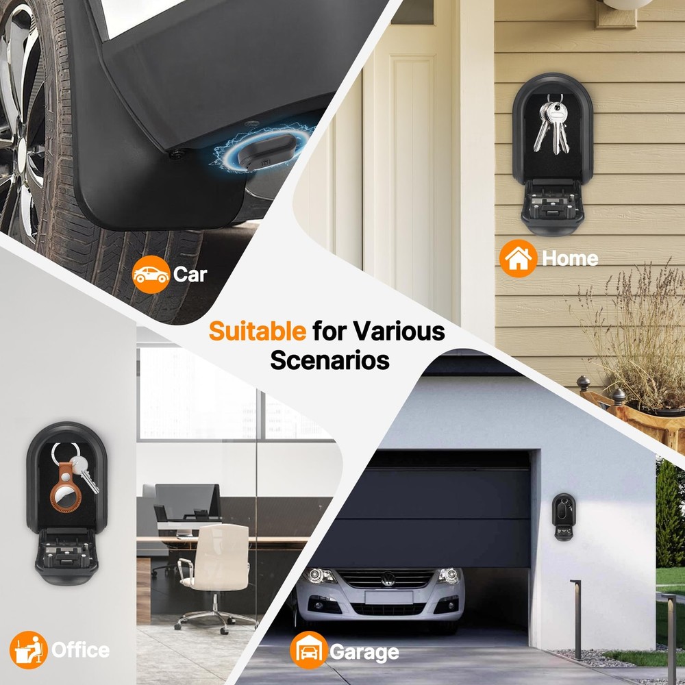 Wall Mount & Magnetic Key Lock Box with 4-Digit Combination Code - Black Heav...