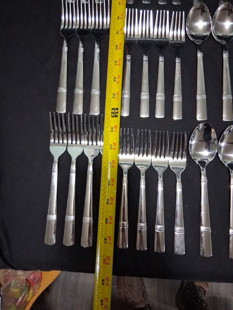 58 Pc Set Cambridge Braylen Mirror Stainless Bands Flatware Silverware