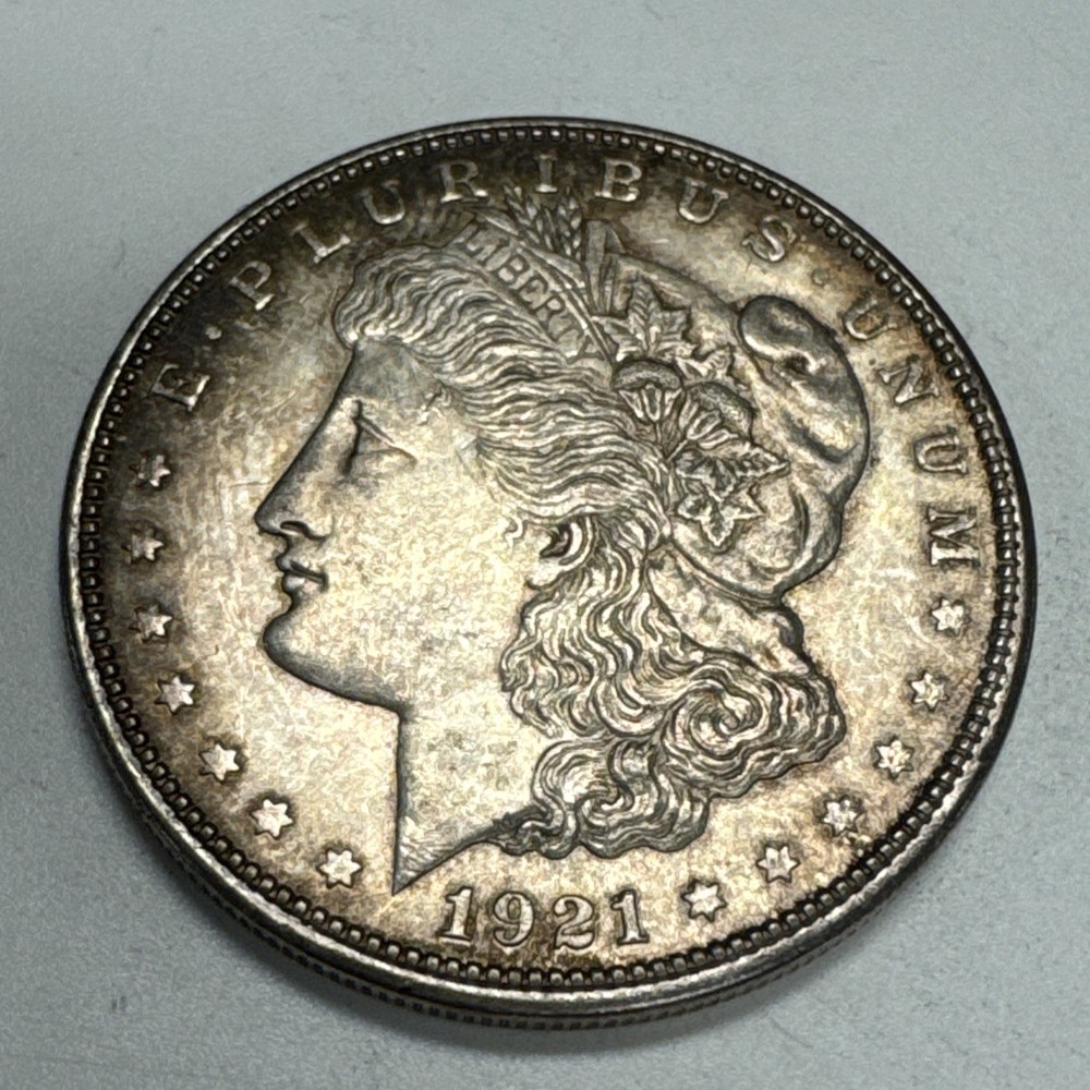 1921-D $1 Morgan Silver Dollar Uncirculated Rainbow Toning