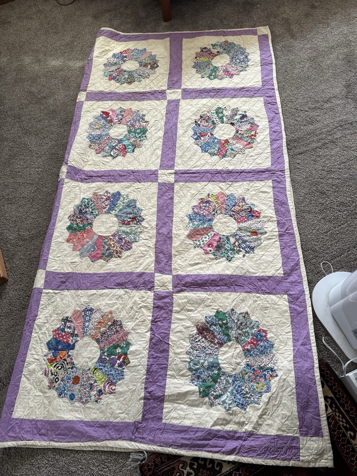 Vintage Dresden Plate Patchwork Quilt Blanket 1940s 1950s Feedsack 89x89