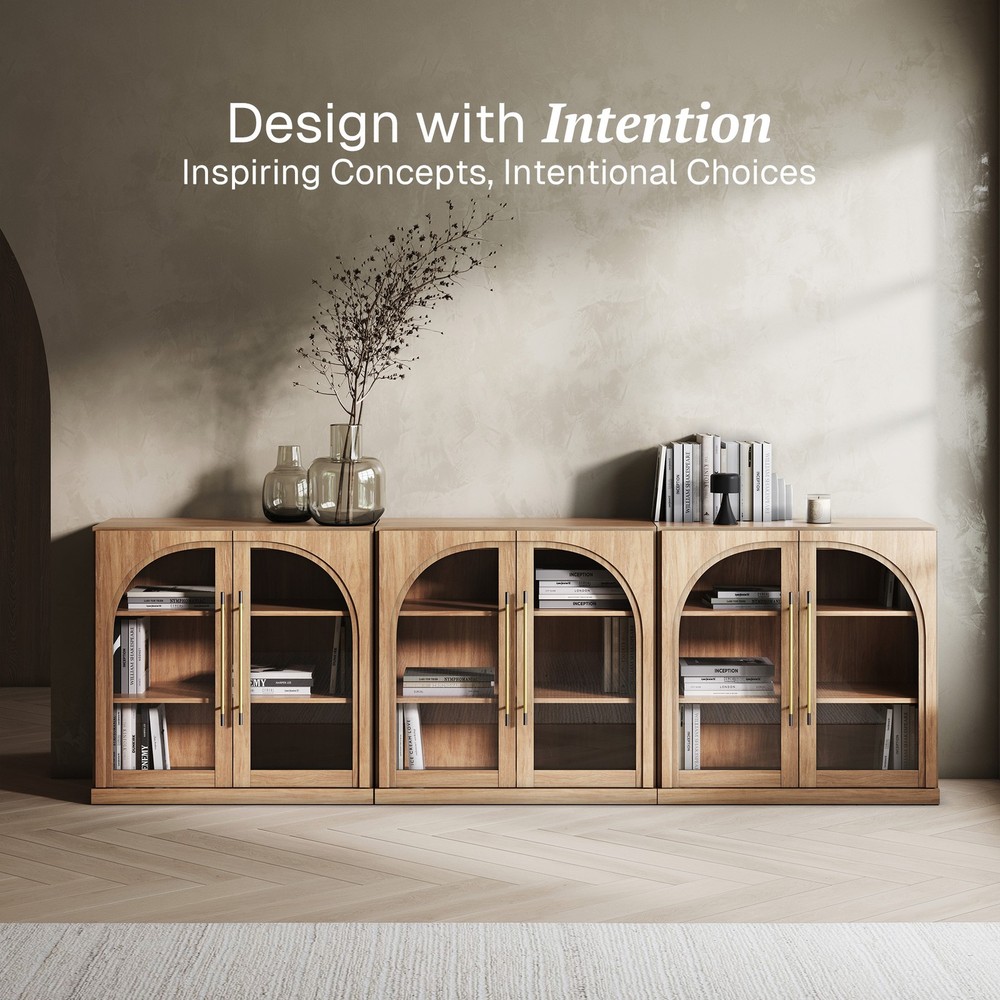 Set of 3 Modular Sideboard with Storage, Camel/ Ebony