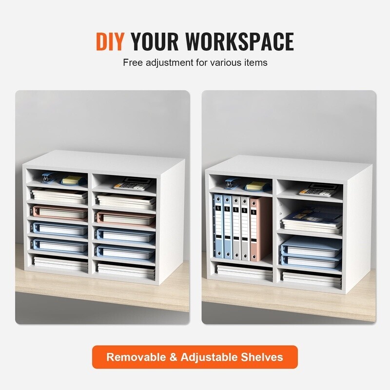 12 Compartment Wood File Sorter Adjustable Document Organizer Office Storage New