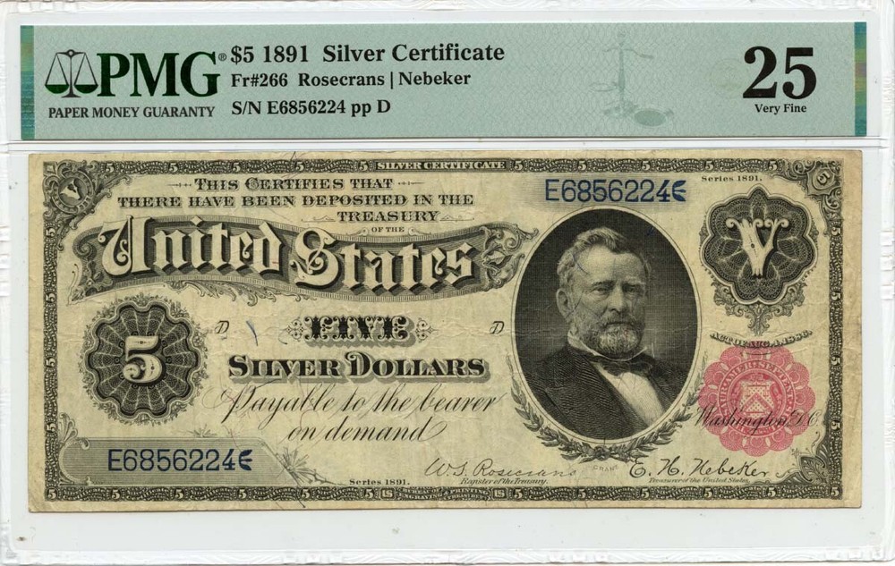 1891 $5 Silver Certificate Fr# 266 PMG VF25
