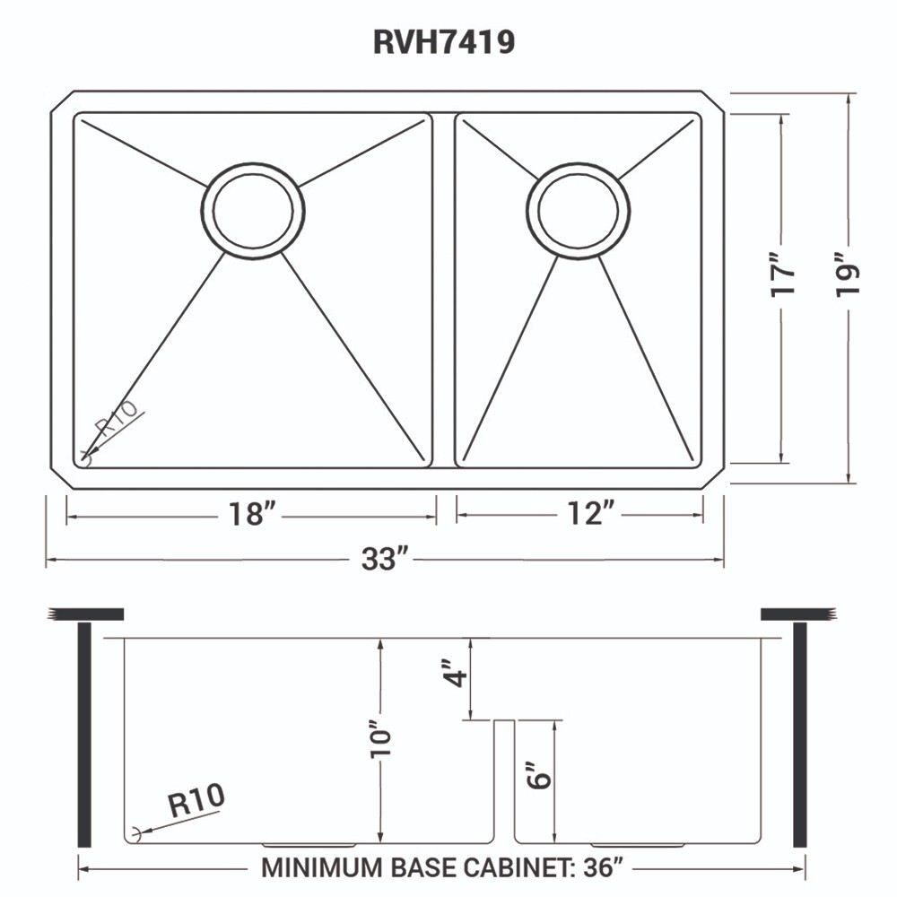 Ruvati 33" Undermount 60/40 Double Bowl 16Gauge SS Kitchen Sink- RVH7419