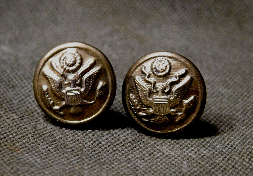 ORIGINAL WW2 ARMY GILT CHINSTRAP BUTTONS - MATCHED PAIR - SPLIT BRAD BACK