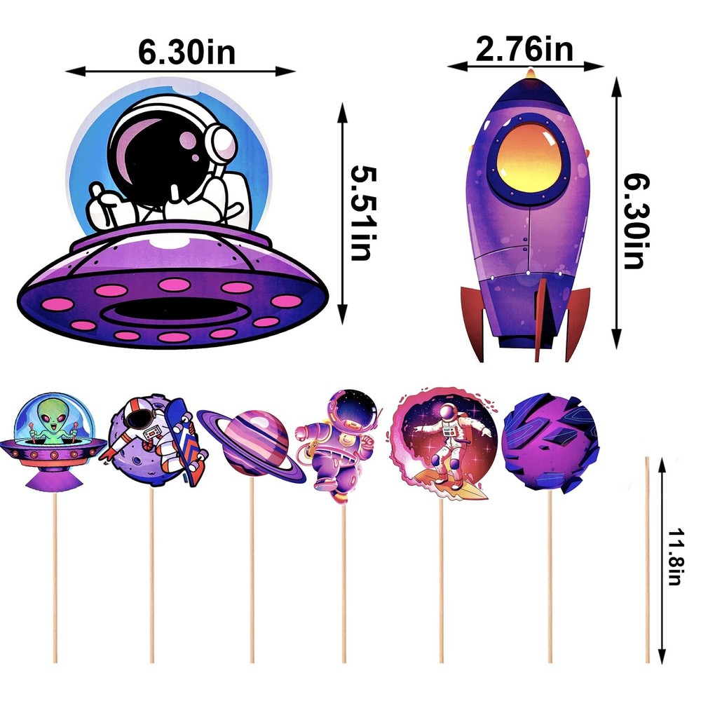 Outer Space Cake & Table Toppers 27pcs – Astronaut, Rocket & Alien Party Decor