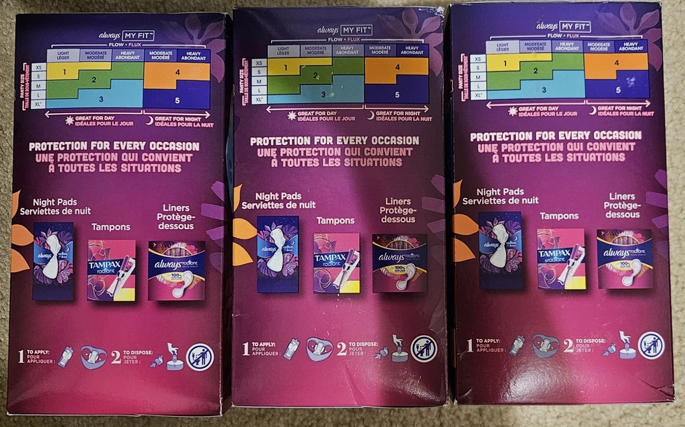 Always Radiant With Flexfoam, Size 1 Regular, 30 Count, 3 Box Bundle