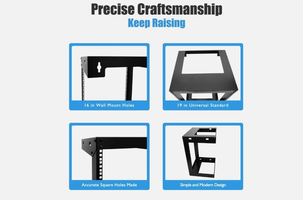 12U Wall Mount Open Frame 19" Server Rack 15" Depth Black w/ 2 Shelves